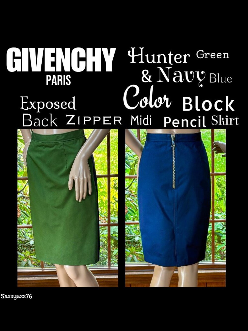 ▪️GIVENCHY▪️Green & Blue Color Block Cotton Exposed Back Zip Midi Pencil Skirt